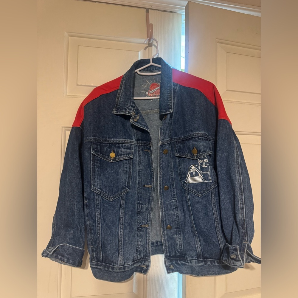Denim Jacket with Red Accents